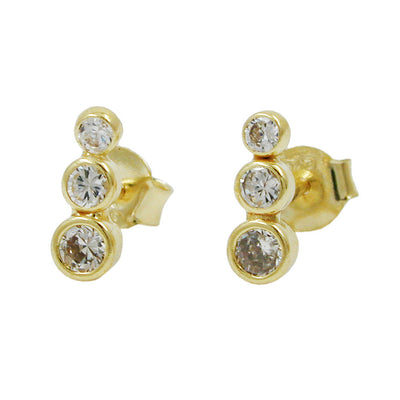 earrings with 3 zirconias 9k gold - BeautyMax Elite
