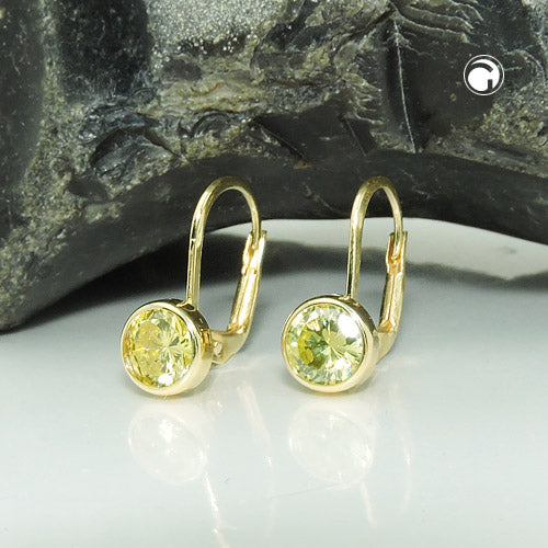 leverback earrings green cz 9k gold - BeautyMax Elite