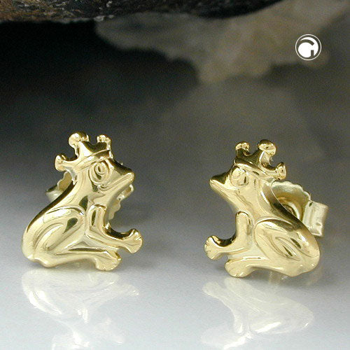stud earrings frog with crown 9k gold - BeautyMax Elite