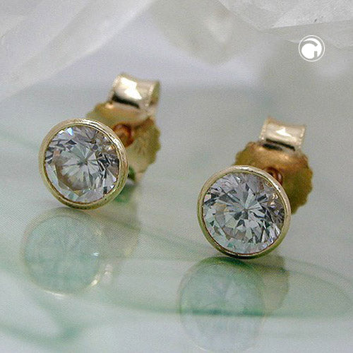 earrings zirconia 4mm 9k gold - BeautyMax Elite