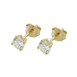 earrings zirconia 4mm 9k gold - BeautyMax Elite
