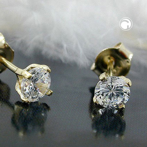 earrings zirconia 4mm 9k gold - BeautyMax Elite