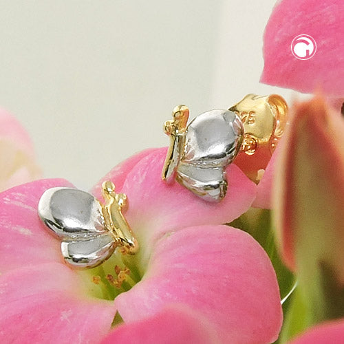 stud earrings butterfly bicolor 9k gold - BeautyMax Elite