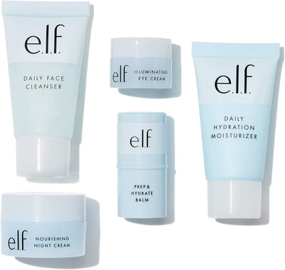 e.l.f. Jet Set Hydration Kit, Travel Friendly Skincare Set, Cleanser, Balm, Moisturiser, Eye Cream & Night Cream