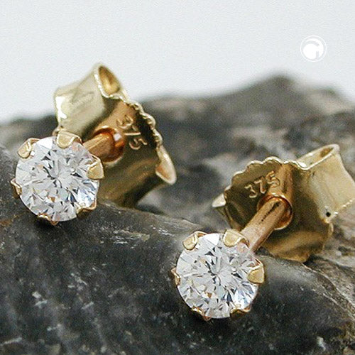 stud earrings zirconia 3mm 9k gold - BeautyMax Elite
