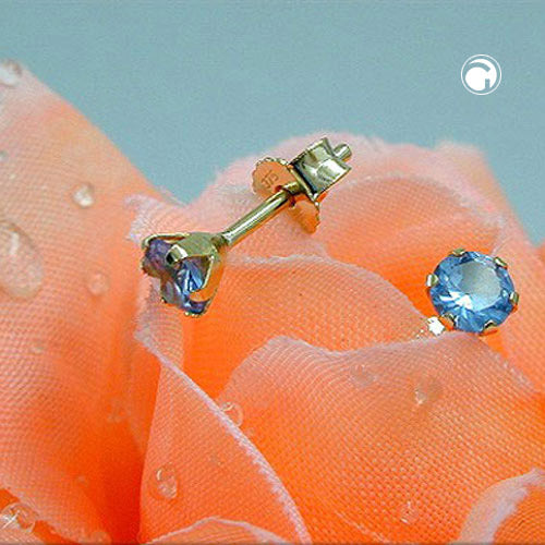 earrings synthetic aqua 4mm 9k gold - BeautyMax Elite