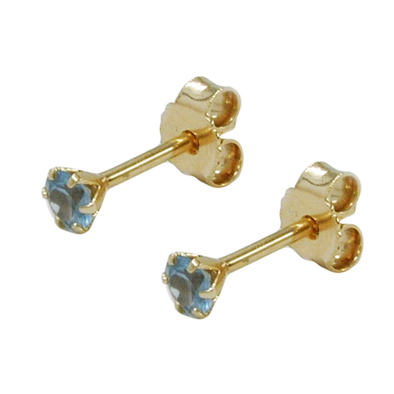 stud earrings synthetic aquamarine 3mm 9k gold - BeautyMax Elite