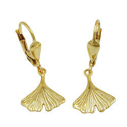 leverback earrings ginkgo leaf 9k gold - BeautyMax Elite