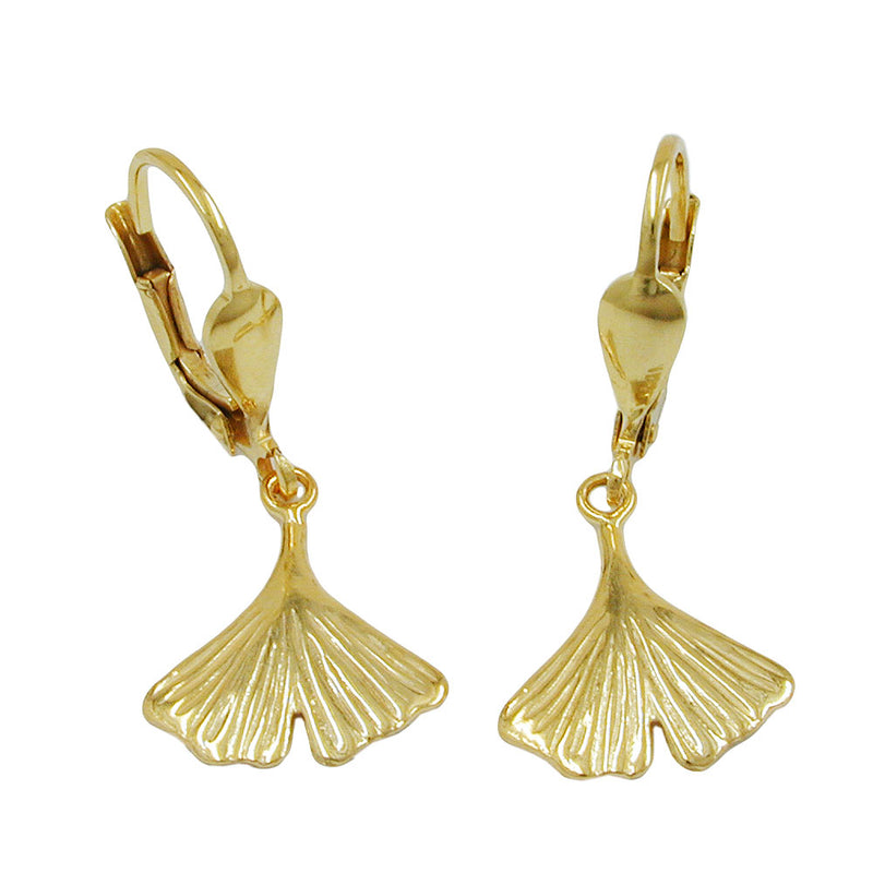 leverback earrings ginkgo leaf 9k gold - BeautyMax Elite