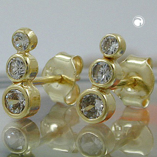 earrings with 3 zirconias 9k gold - BeautyMax Elite