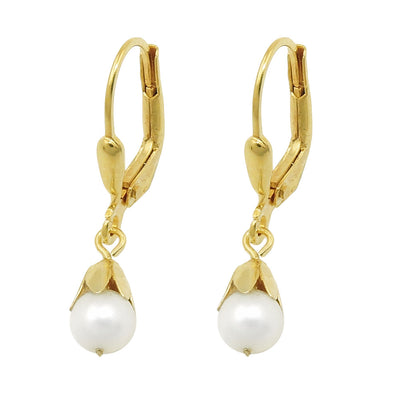 leverback earrings round pearl 9k gold - BeautyMax Elite