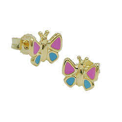 stud earrings butterfly pink-blue 9k gold - BeautyMax Elite