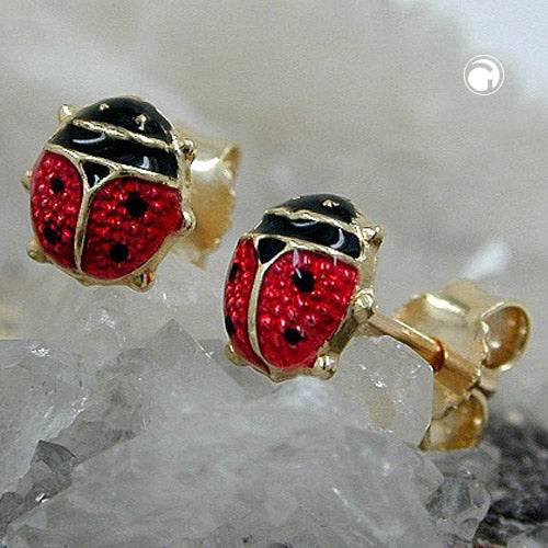 earrings ladybird red-black 9k gold - BeautyMax Elite