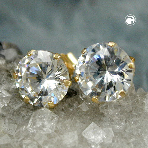 earrings cubic zirconia 8mm 9k gold - BeautyMax Elite