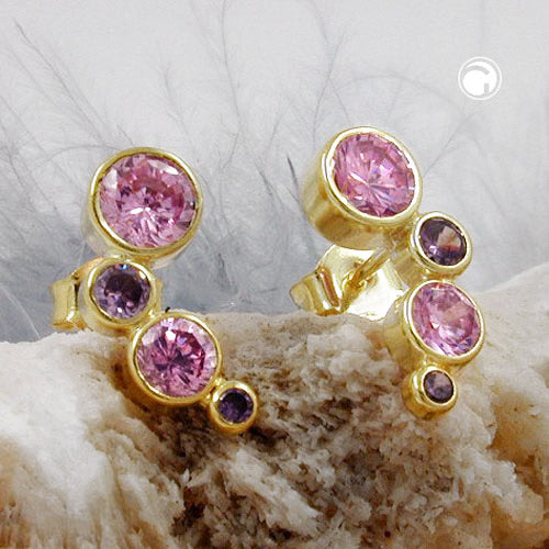 earrings zirconia pink-purple 9k gold - BeautyMax Elite