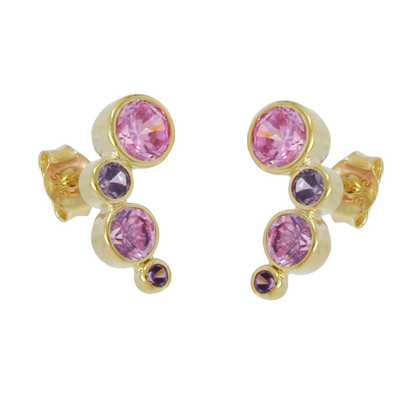 earrings zirconia pink-purple 9k gold - BeautyMax Elite