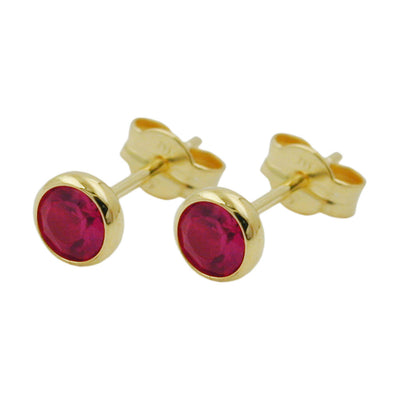 stud earrings artificial ruby 4mm 8k gold - BeautyMax Elite