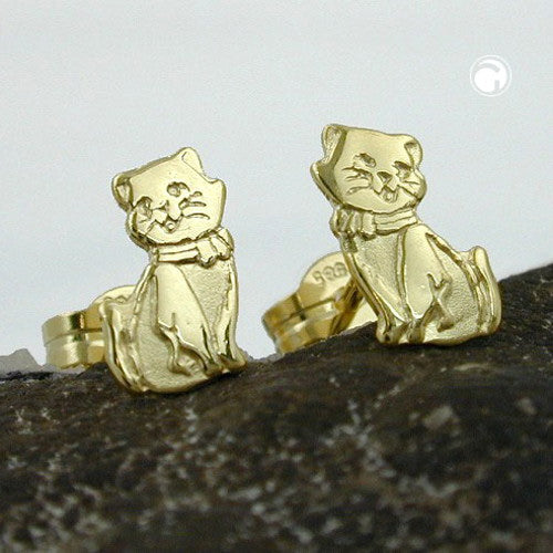 stud earrings cats partly matte-finished 8k gold - BeautyMax Elite