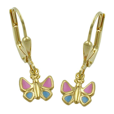 earrings butterflies pink-blue 9k gold - BeautyMax Elite