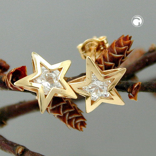 earrings star cubic zirconia 9k gold - BeautyMax Elite