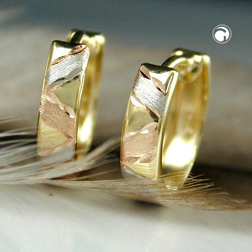 hoop earrings tricolour diamond cut 9k gold - BeautyMax Elite
