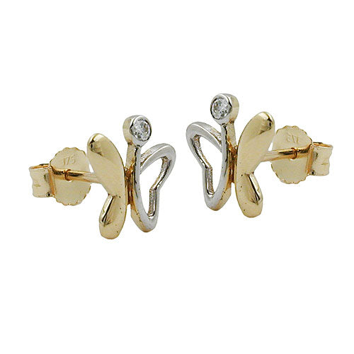 earrings butterfly two tone zirconia 9k gold - BeautyMax Elite