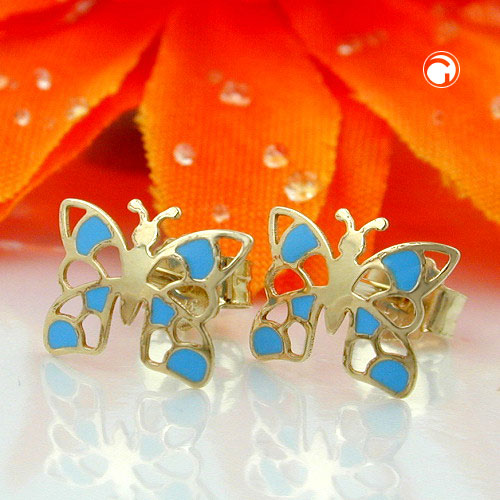 earring stud butterfly blue 9k gold - BeautyMax Elite