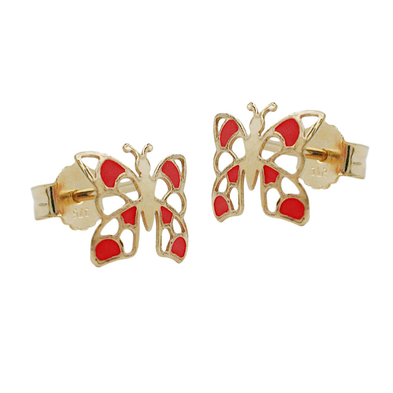 earring stud butterfly red 9k gold - BeautyMax Elite