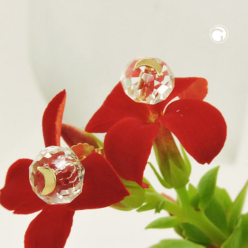 stud earrings crystal white moon 14k gold - BeautyMax Elite