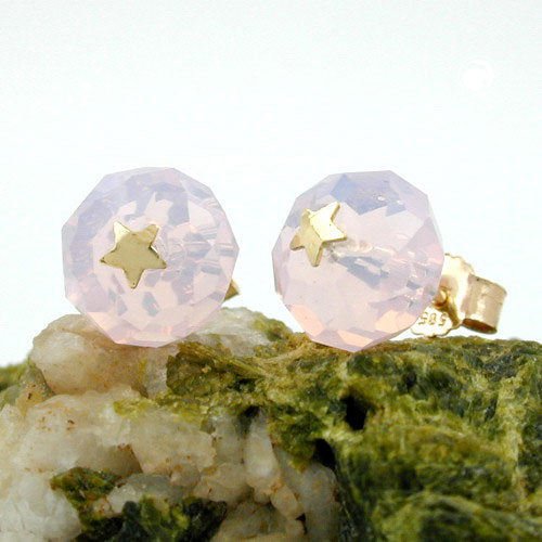 stud earrings crystal pink star 14k gold - BeautyMax Elite