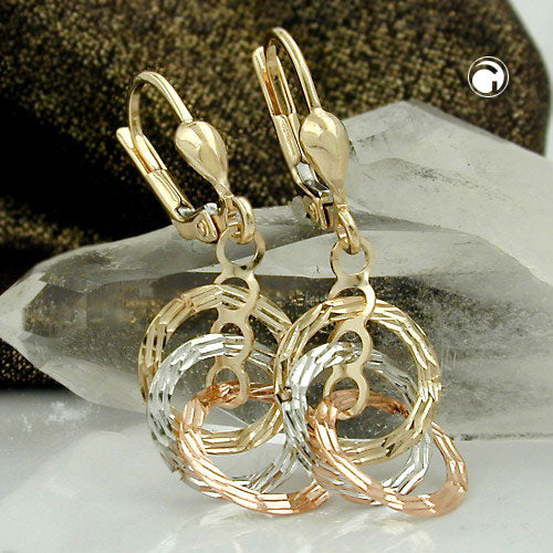earrings 3 hanging circles 9 k gold - BeautyMax Elite