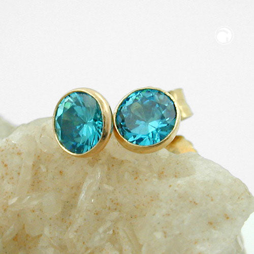 earrings zirconia turquoise 4mm 9k gold - BeautyMax Elite