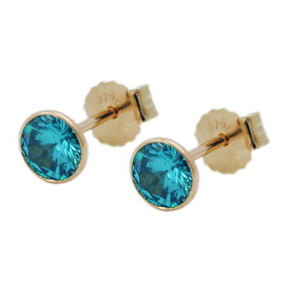 earrings zirconia turquoise 4mm 9k gold - BeautyMax Elite