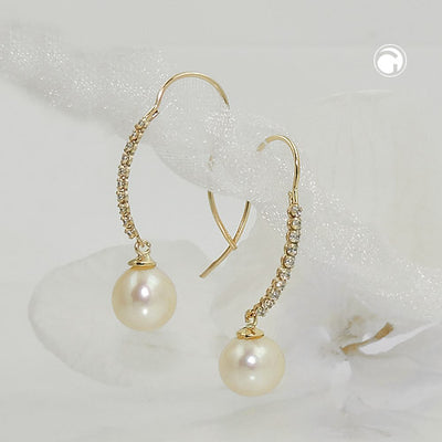 earrings hooks pearl/zirconias 9k gold - BeautyMax Elite