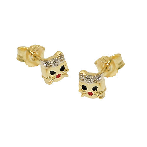 earrings cat head bicoloured 9k gold - BeautyMax Elite
