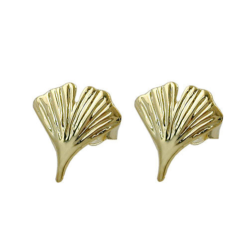 earrings studs 12mm ginkgo leaf 9k gold - BeautyMax Elite