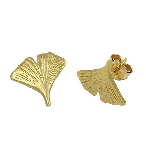 earrings studs 12mm ginkgo leaf 9k gold - BeautyMax Elite