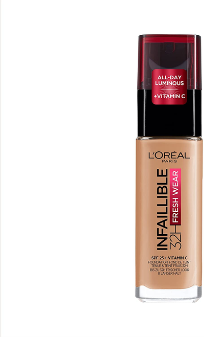 L'Oreal Paris Infallible 32H Fresh Wear Foundation 260 Golden Sand, Longwear, Weightless Feel, Transfer-Proof and Waterproof, Full Coverage Base with Vitamin C, SPF 25