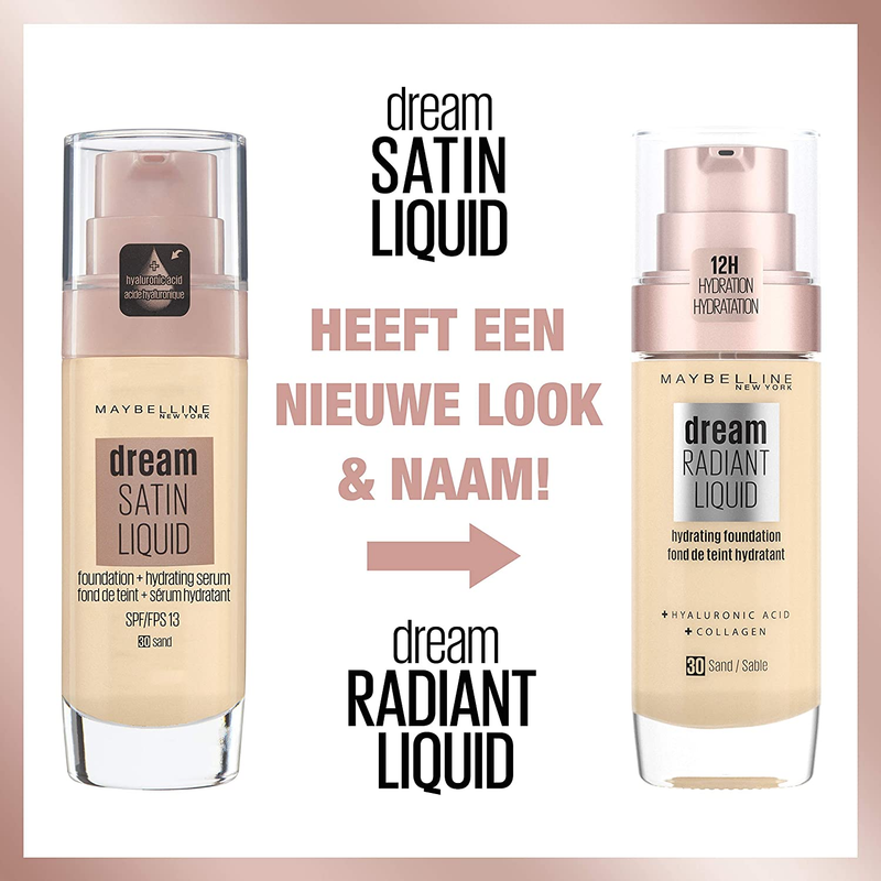 Maybelline Foundation, Dream Radiant Liquid Hydrating Foundation with Hyaluronic Acid and Collagen - Lightweight, Medium Coverage up to 12 Hour Hydration - 21 Nude