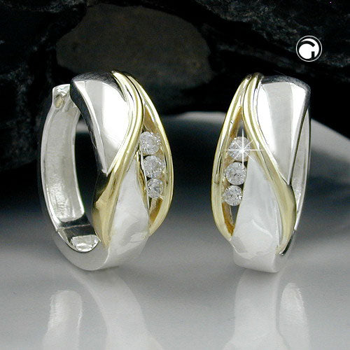 hoop earrings bi-coloured & zirconia silver 925 - BeautyMax Elite