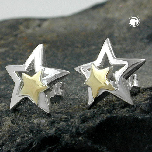 stud earrings star two tone silver 925 - BeautyMax Elite