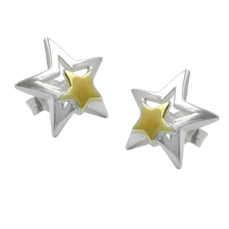 stud earrings star two tone silver 925 - BeautyMax Elite