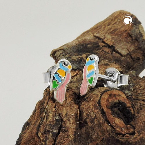 earrings studs parrot colour silver 925 - BeautyMax Elite