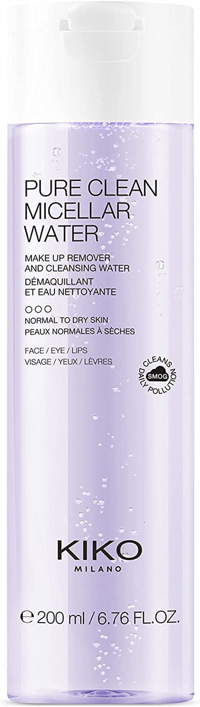 KIKO Milano Pure Clean Micellar Water Normal to Dry 200Ml | Micellar Makeup Removal Water for Your Face, Eye Contours and Lips - Normal and Dry Skin