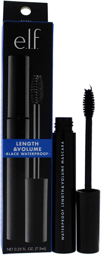 e.l.f. Waterproof Lengthening & Volumizing Mascara, Create Longer & Thicker-Looking Lashes, Black, 0.25 Fl Oz (7.5Ml)