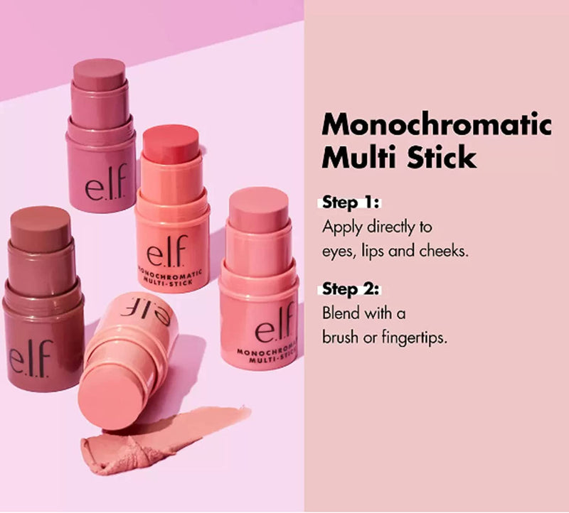 e.l.f. Monochromatic Multi-Stick Blush, Creamy, Lightweight, Versatile, Luxurious, Adds Shimmer, Easy to Use on the Go, Blends Effortlessly, Sparkling Rosé 4.4G